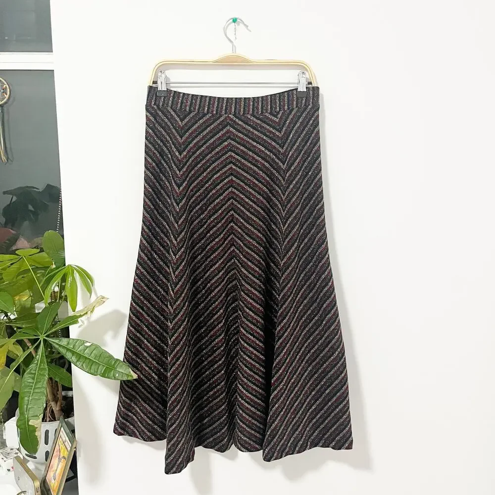 Anthropologie Maeve Metallic Glitter Stripe Midi Skirt Size Medium